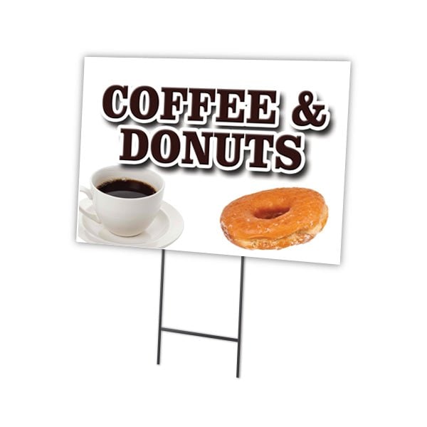 Coffee & Donuts Yard Sign & Stake outdoor plastic coroplast window, C-1824-DS-Coffee & Donuts